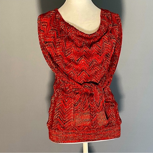 INC International Concepts Sm Red, Black, Silver Metallic Sweater, Cowl Neck - Picture 14 of 16